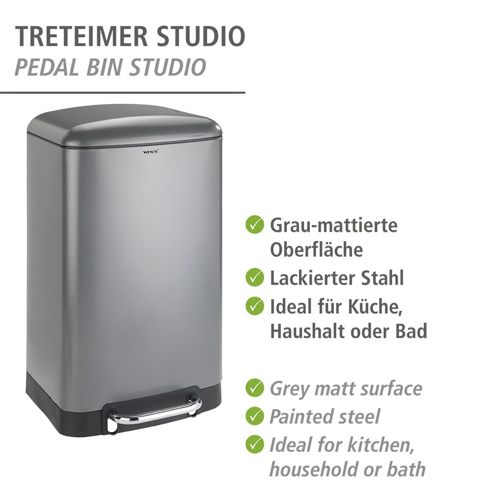 Treteimer Mod. Studio Easy-Close Grau  lackierter Stahl, Absenkautomatik, 30 Liter