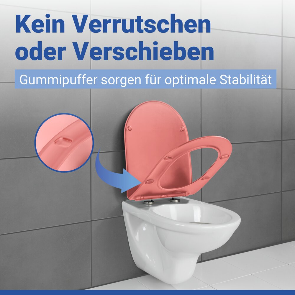 Abattant de WC Mod. Galati rouge corail mat  couvercle de WC en forme de D avec frein de chute