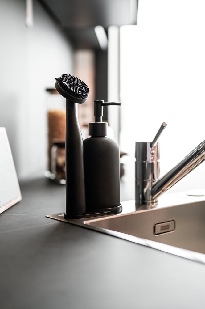 Set de rinçage Mod. Piedo, noir, verre et plastique, 12x9x25 cm  brosse durable et élégante