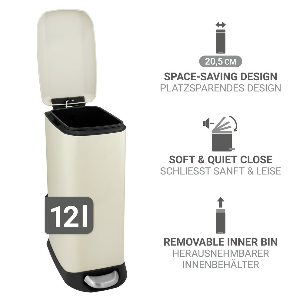Treteimer Mod. Design 12 L, Easy-Close, Creme  mit herausnehmbarem Einsatz