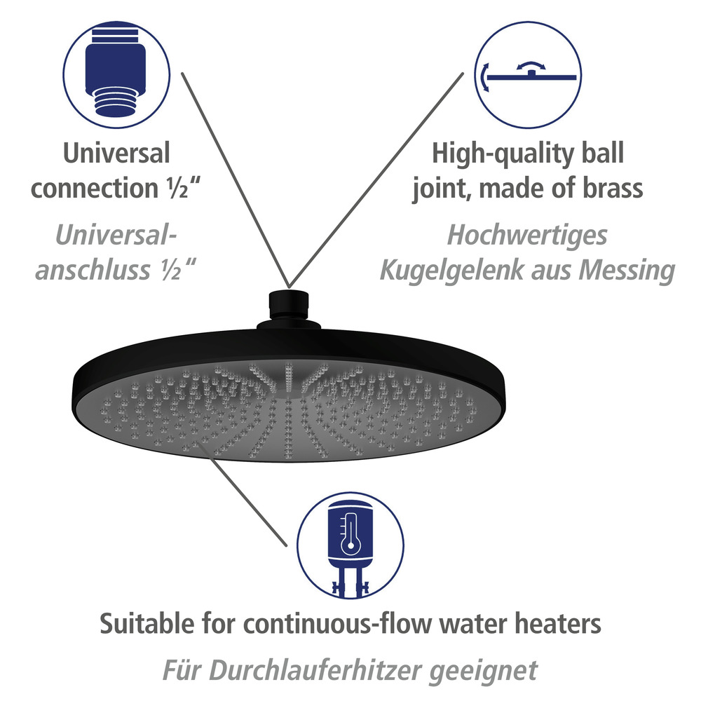 Regenduschkopf Ultimate Shower Schwarz/Grau  Ø 25 cm