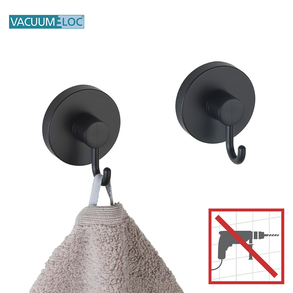 Mod. Vacuum-Loc® Haken Schwarz 2er Set  Handtuch-Haken, Kleiderhaken, Befestigen ohne bohren