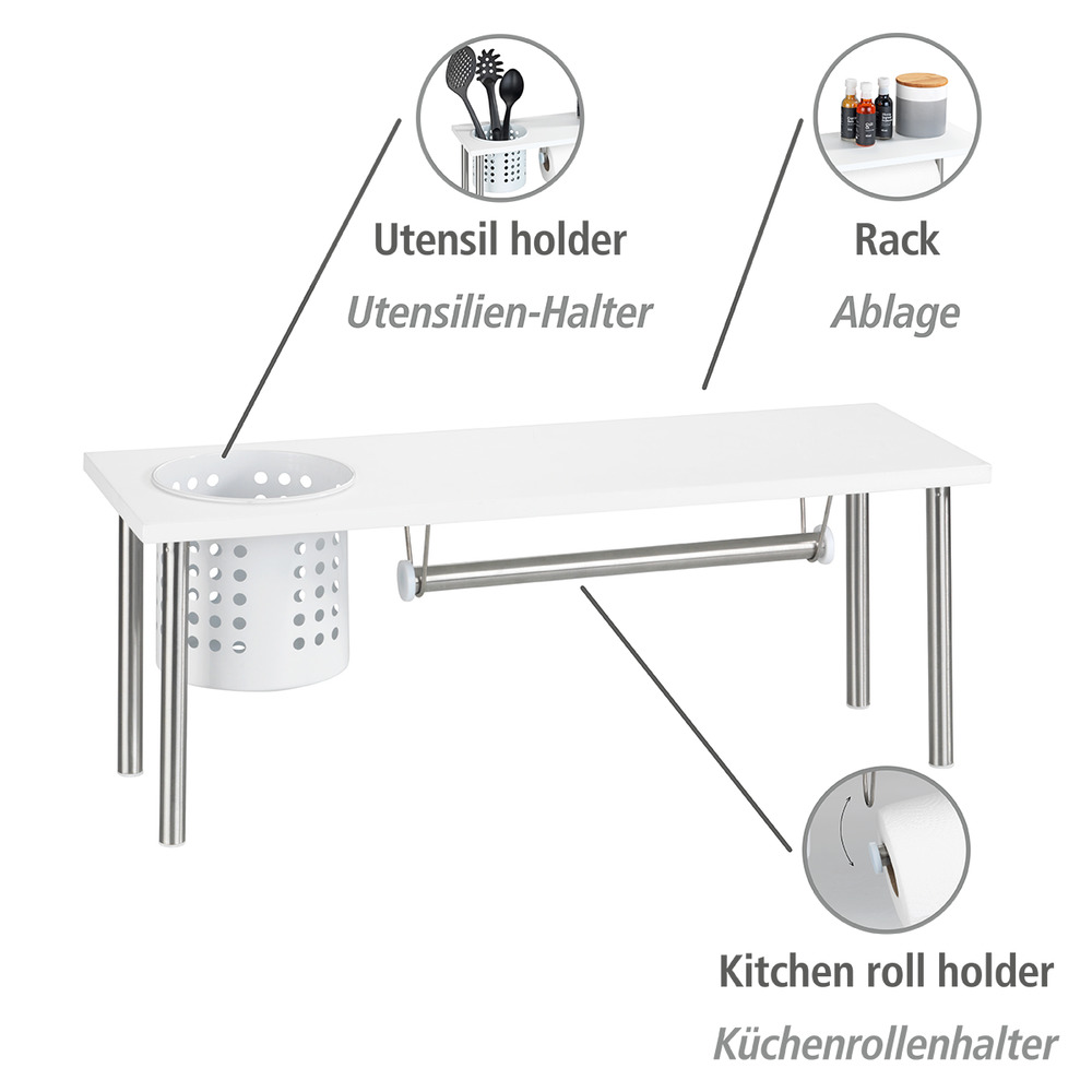 Universalregal mit Rollenhalter Blanco  Küchenregal mit Halterung für Küchenrolle und Utensilienhalter