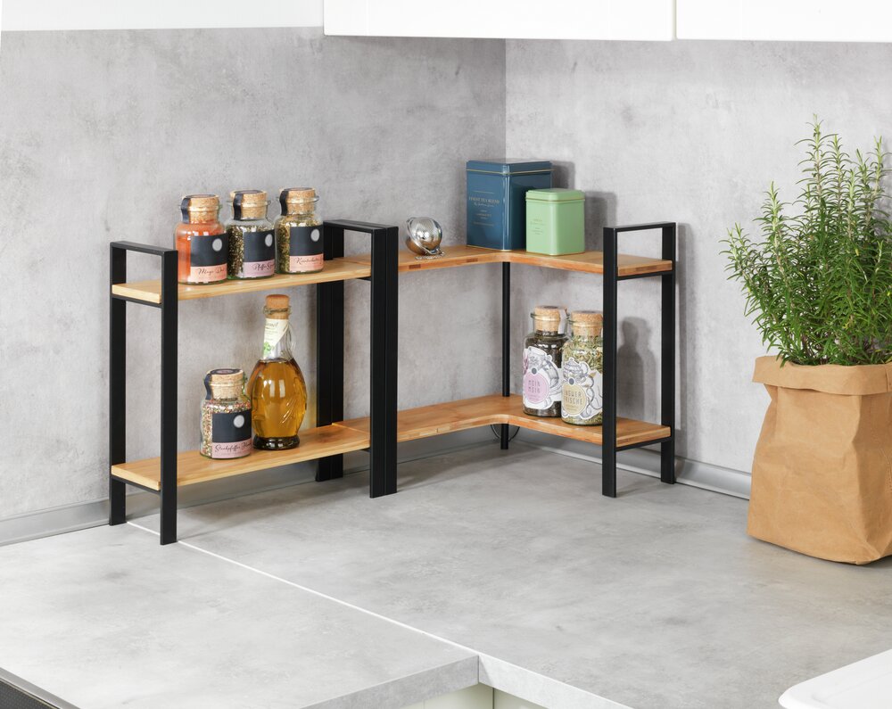 Petite étagère cuisine Lou   Cadre en métal, planches d'étagères en bambou