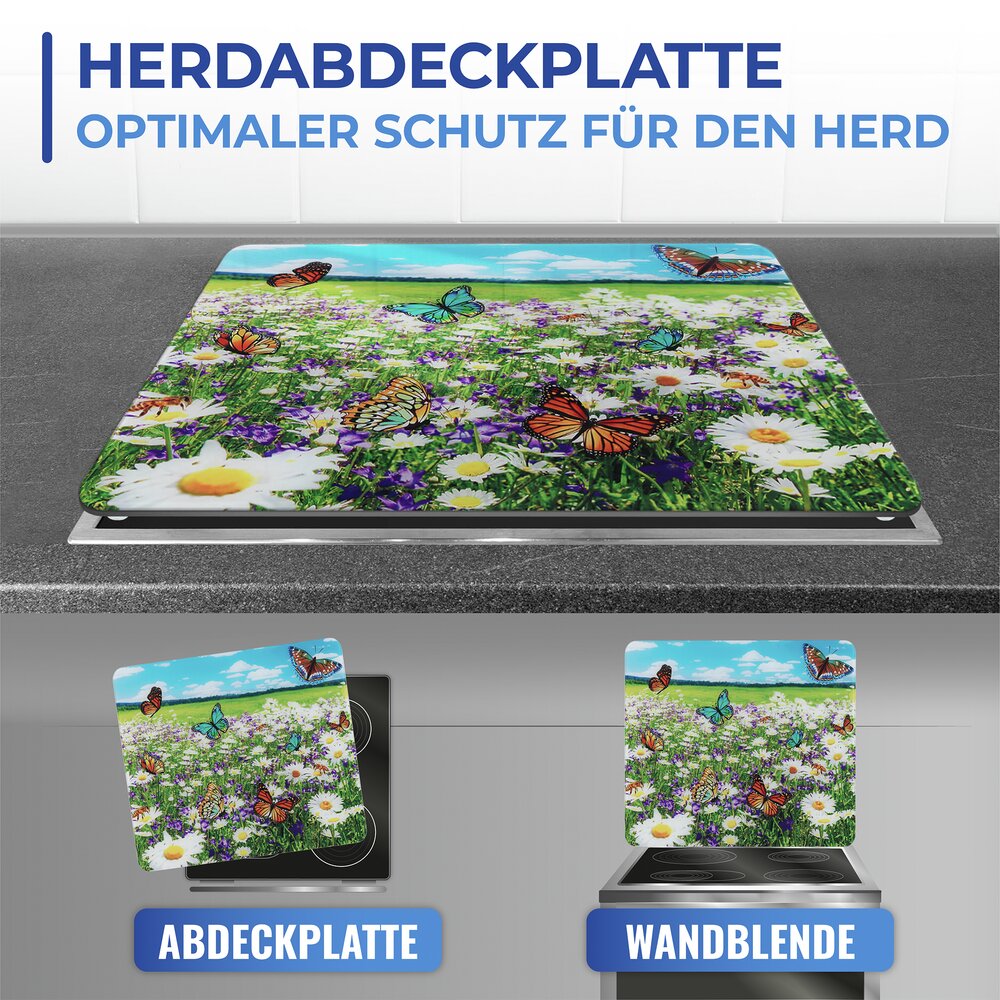 Multi-Platte Mod. Sommerwiese  Spritzschutz, Herdblende, Schneidbrett