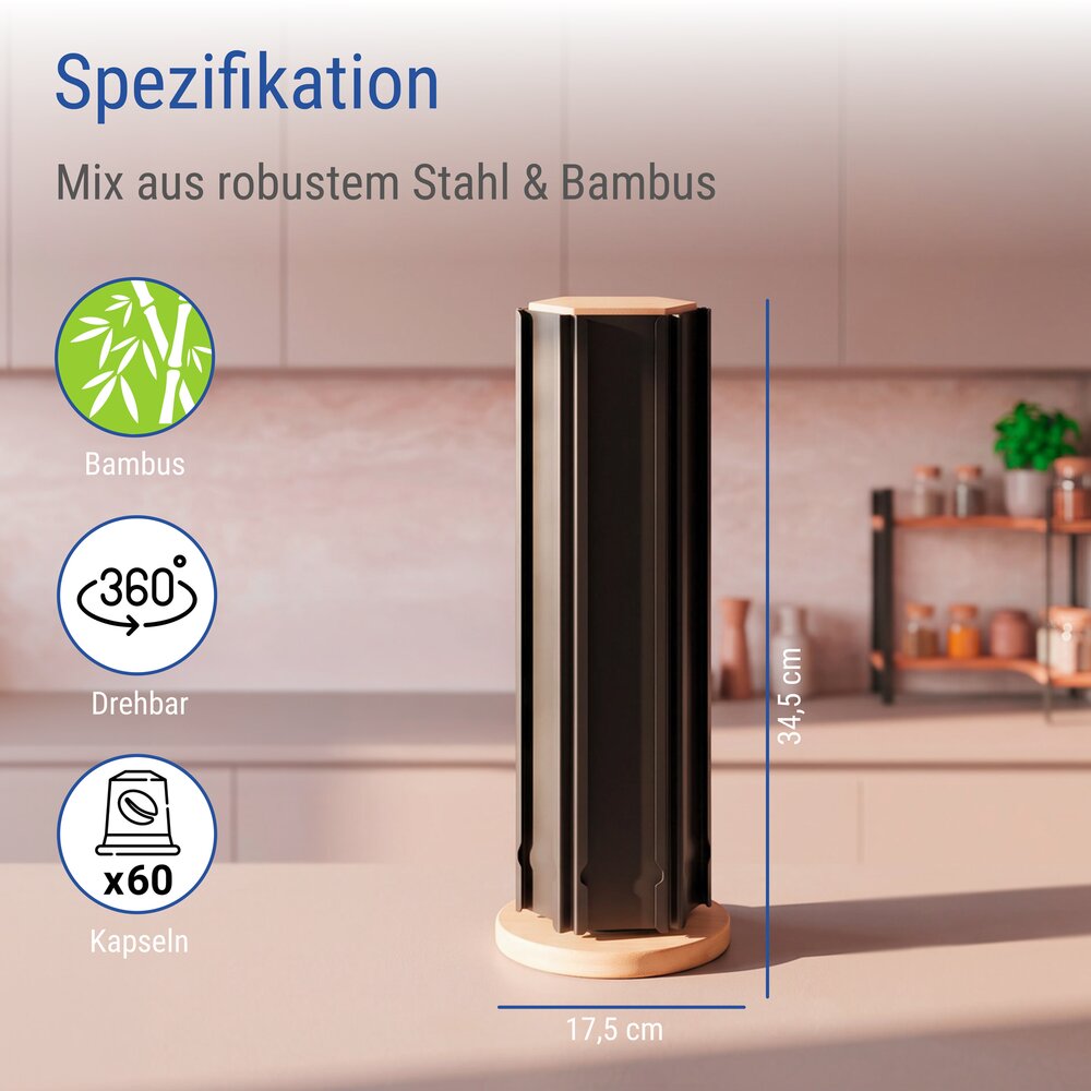 Porte-capsules pour 60 capsules de café, noir  autonome, rotatif à 360°