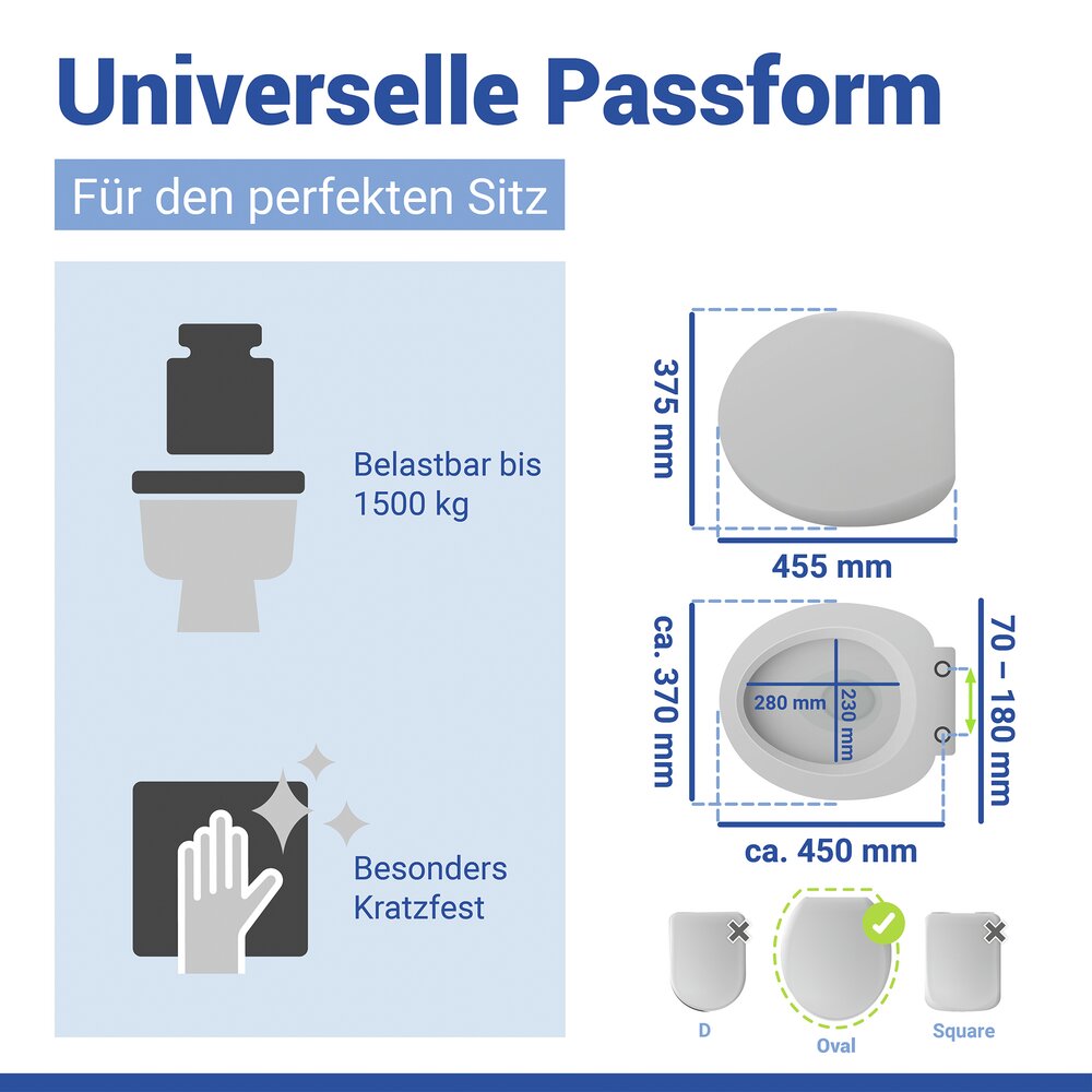 Abattant de WC Mod. Gatteo DuroUnbreakable®, blanc  100 % incassable, avec frein de chute