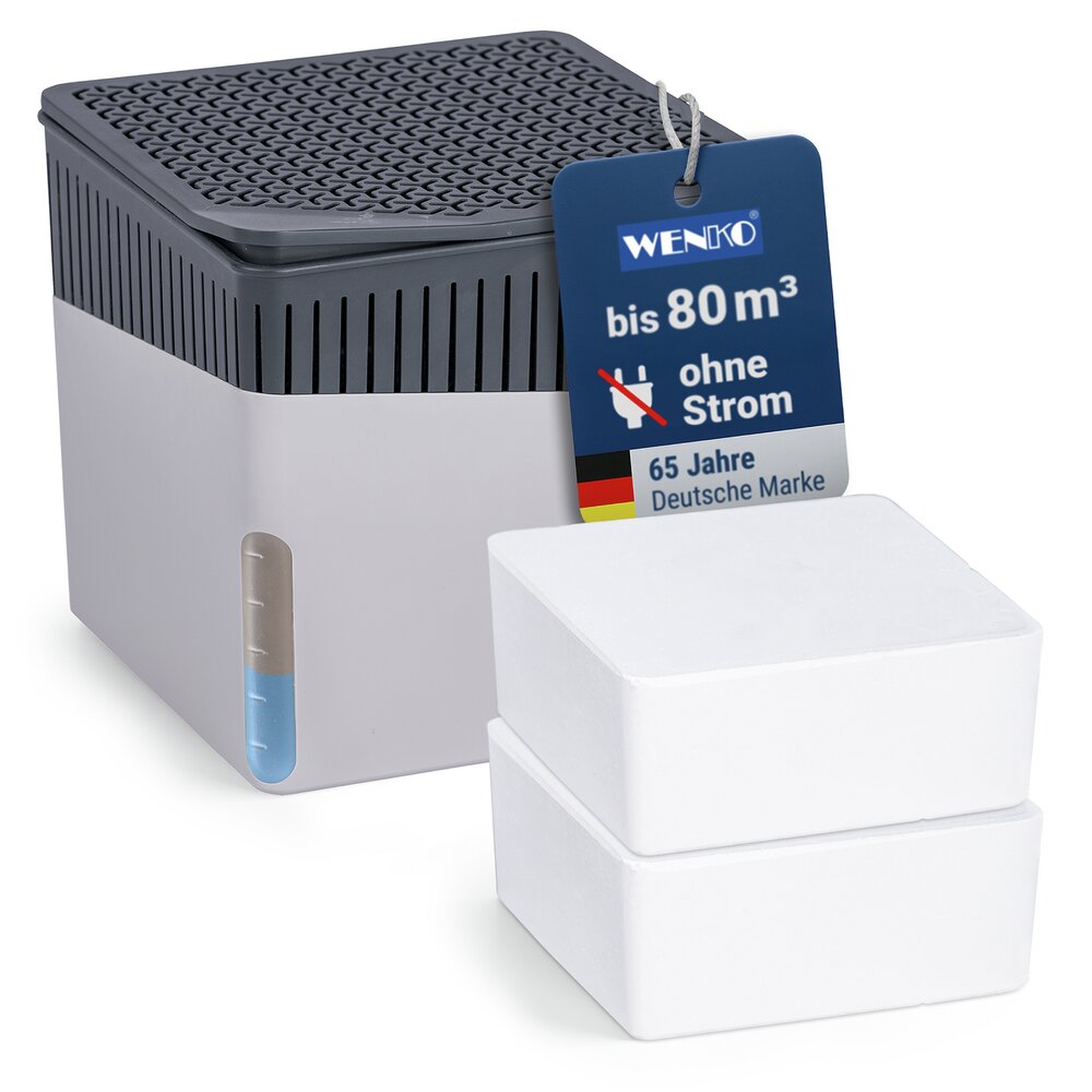 Déshumidificateur d'intérieur Cube Gris 1000 g & recharge  prévient la formation de moisissures et les mauvaises odeurs