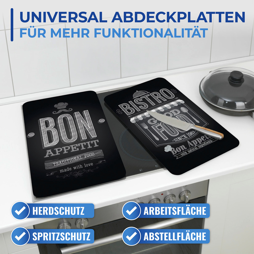 Glasabdeckplatte Universal Mod. Bon Appetit, 2er Set  aus schlagfestem Sicherheitsglas