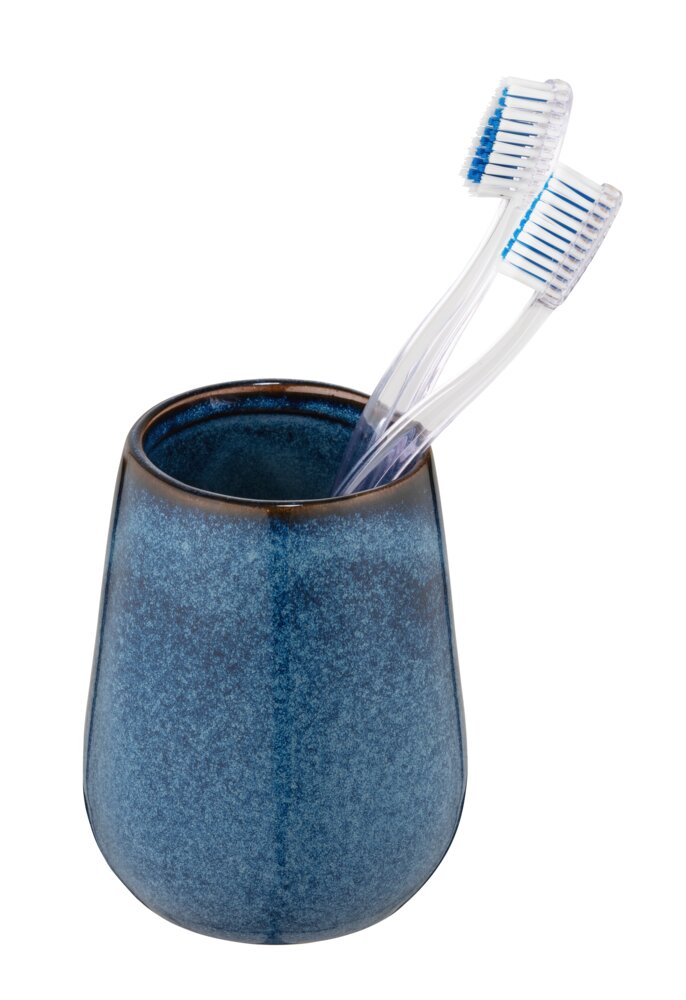 Gobelet pour dentifrice Mod. Sirmione, bleu, céramique, Ø8x10,5 cm  céramique, finition peinte main