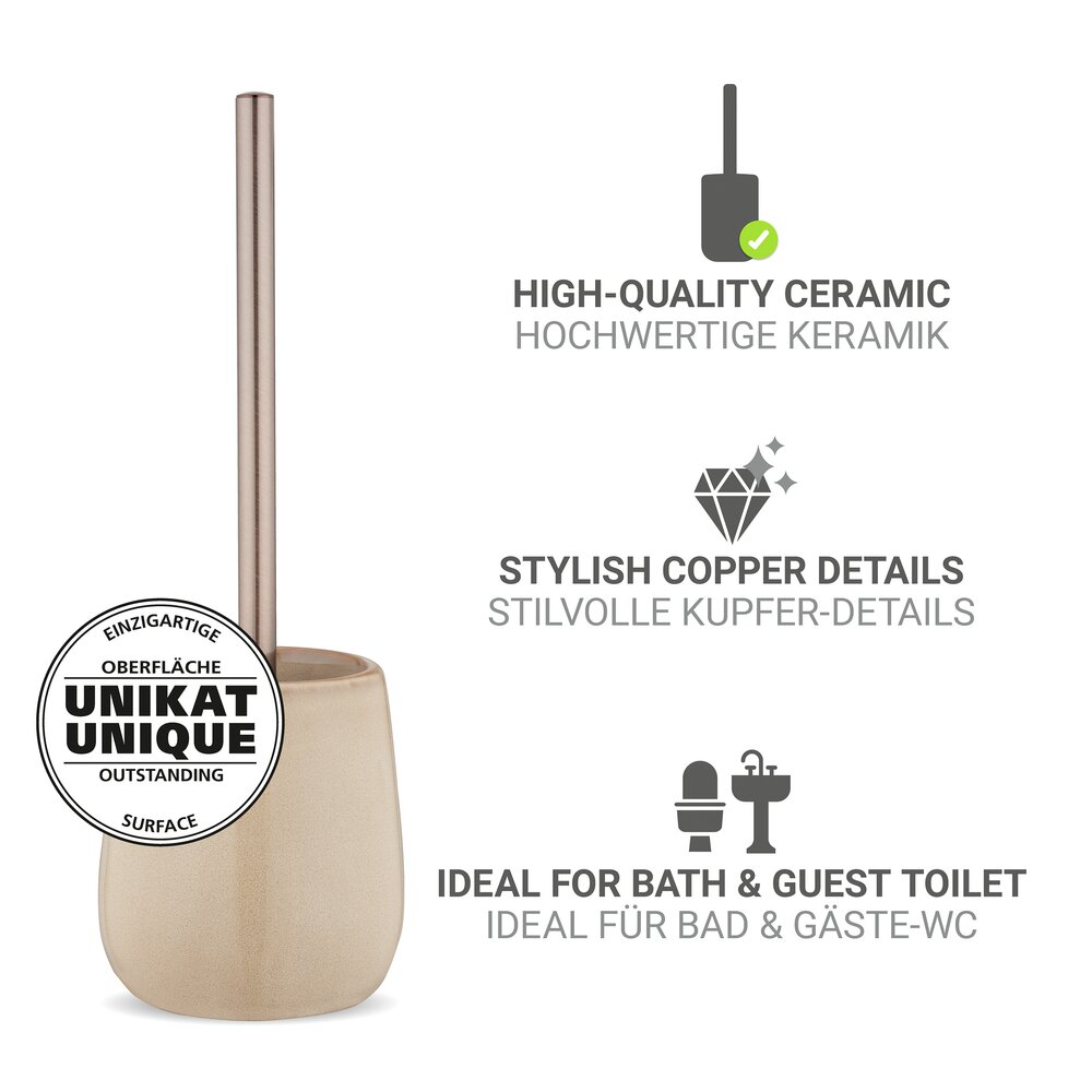 WC-Garnitur Mod. Sirmione, beige, keramik, edelstahl, 10,5x40 cm  mit schwarzem Bürstenkopf
