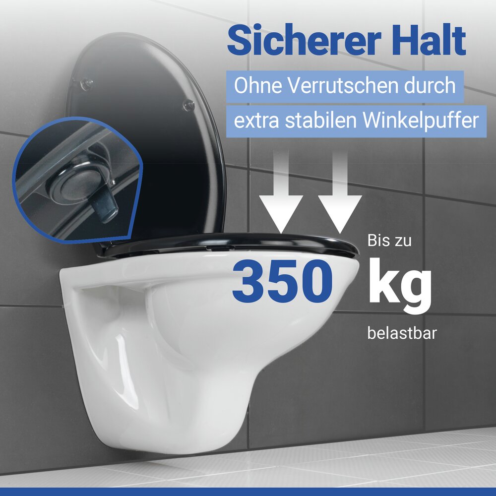 Siège WC Mod. Rieti, noir, plastique thermodurci, acier inoxydable, Easy Close  système d'abaissement automatique