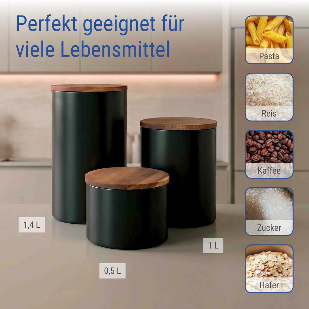 Vorratsdosen Mod. Mio Schwarz, 3-teiliges Set  Vorratsdosen Set aus Borosilikatglas
