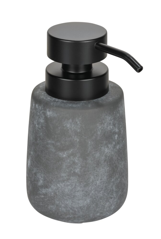 Seifenspender Mod. Sacile, grau/schwarz, Keramik/Kunststoff, 0.4L, 8.5x16x11 cm  in Beton-Optik, modernes Design
