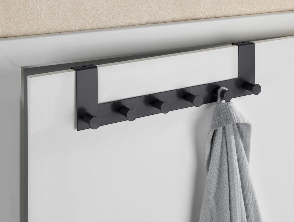 Türgarderobe Mod. Celano Schwarz  6 Haken, für Türfalzstärken bis 2 cm