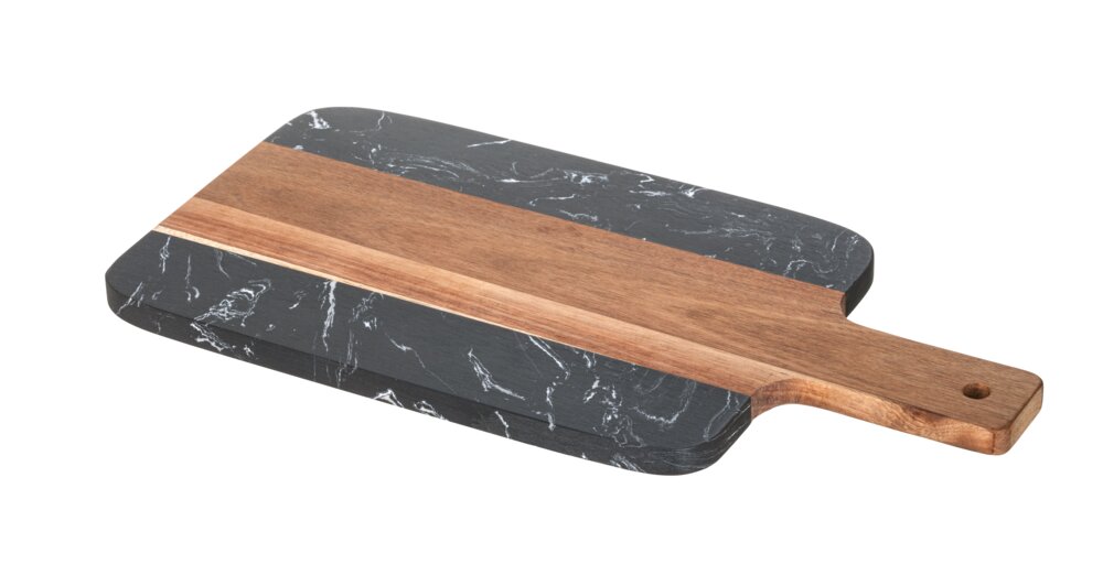 Snijplank Mod. Atami, acaciahout, marmer, naturel/zwart, 37x18x1 cm