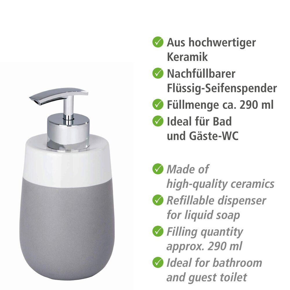 Distributeur de savon Malta gris/blanc  céramique, 310 ml