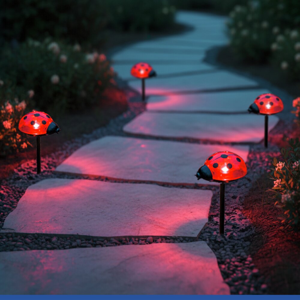 LED Beetstecker Marienkäfer, 4er Set  solarbetriebene Gartenbeleuchtung