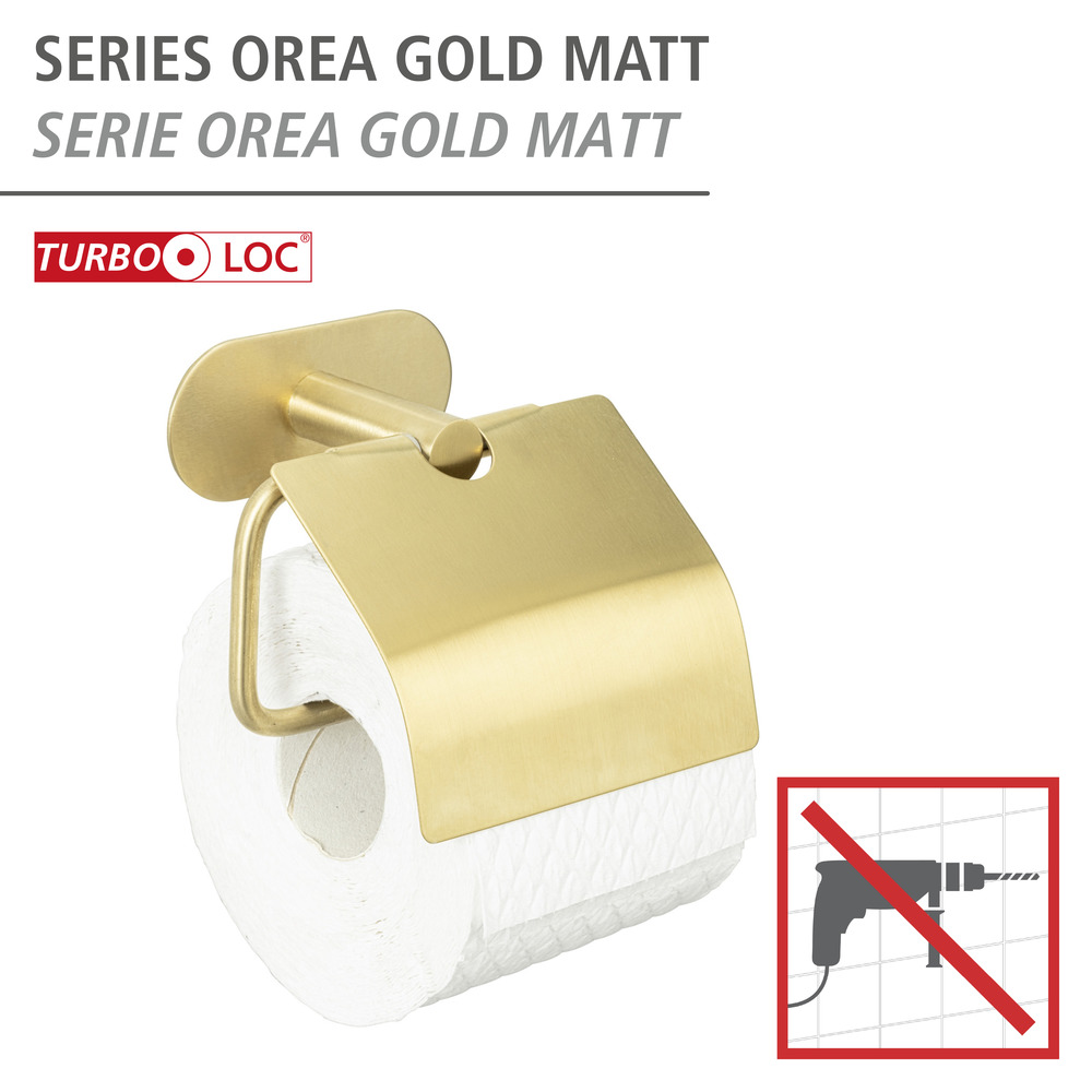 Turbo-Loc® Toilettenpapierhalter mit Deckel Mod. Orea Gold Matt  Befestigen ohne Bohren