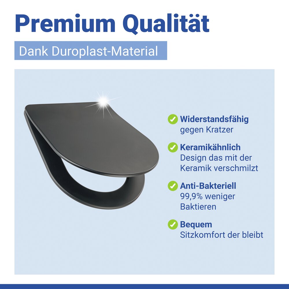 Abattant de WC Mod. Galati anthracite mat  couvercle de WC en forme de D avec frein de chute