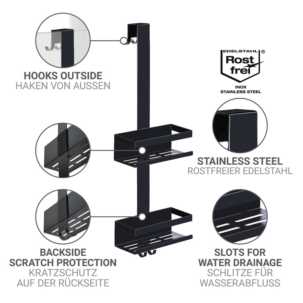 Chariot de douche Mod. Bribano Duo, noir, acier inoxydable, 23x71x18 cm  protège contre les rayures