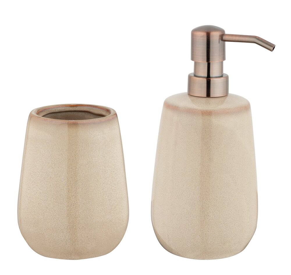 Bad-Accessoire Set Mod. Sirmione, beige, Keramik, 2-teilig  freistehend, kupferfarbene Details