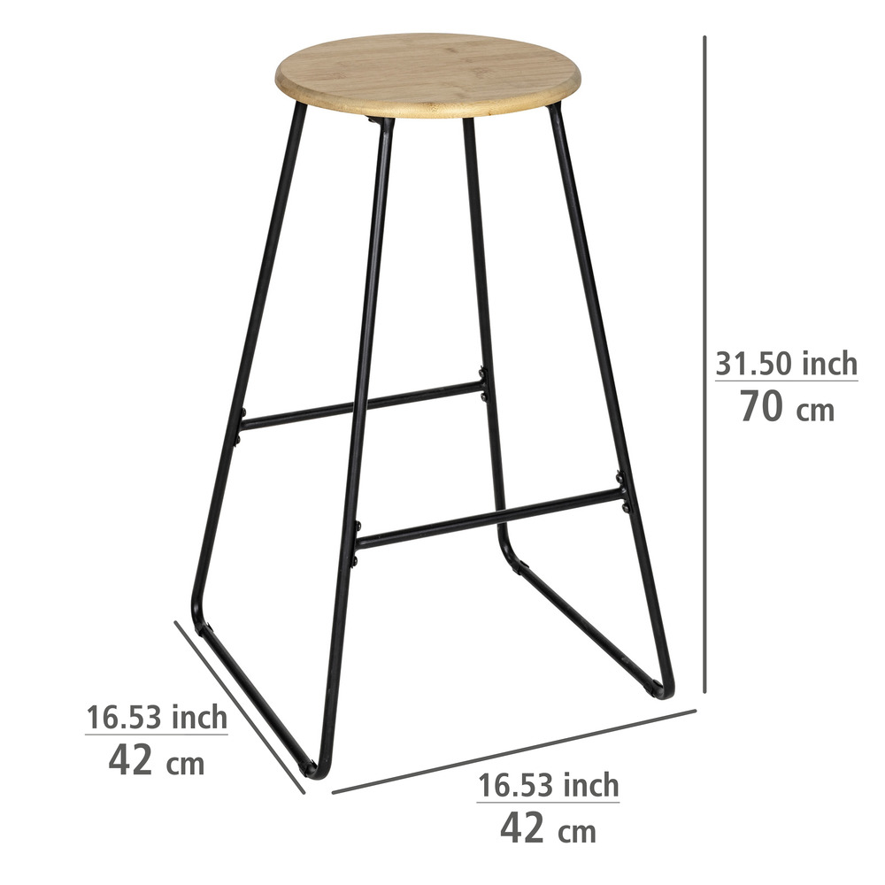 Barhocker Mod. Loft  aus Stahlrohr mit massiver Sitzfläche aus Bambus