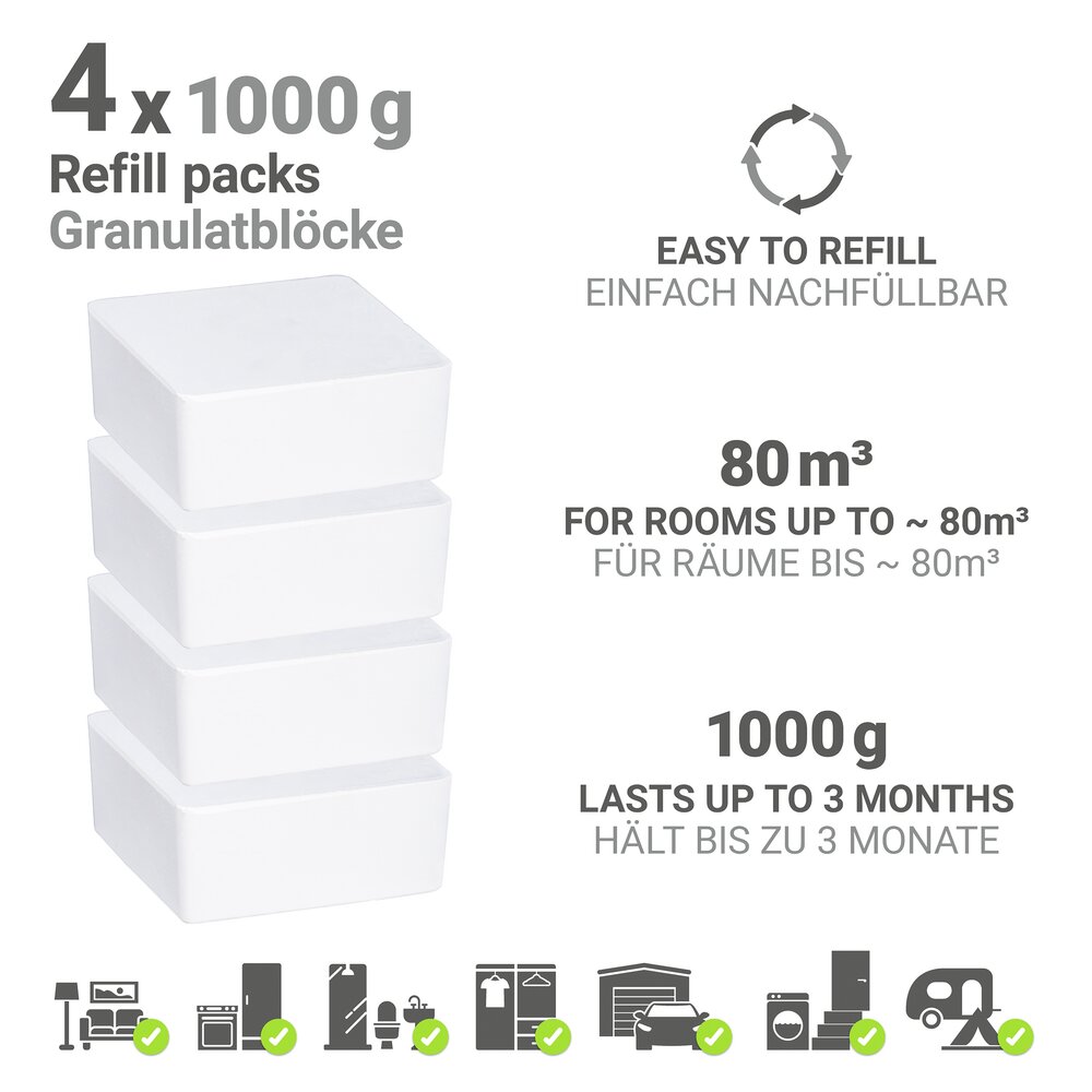 Ontvochtiger Mod. Cube 1000 g, 4 x luchtontvochtiger blok