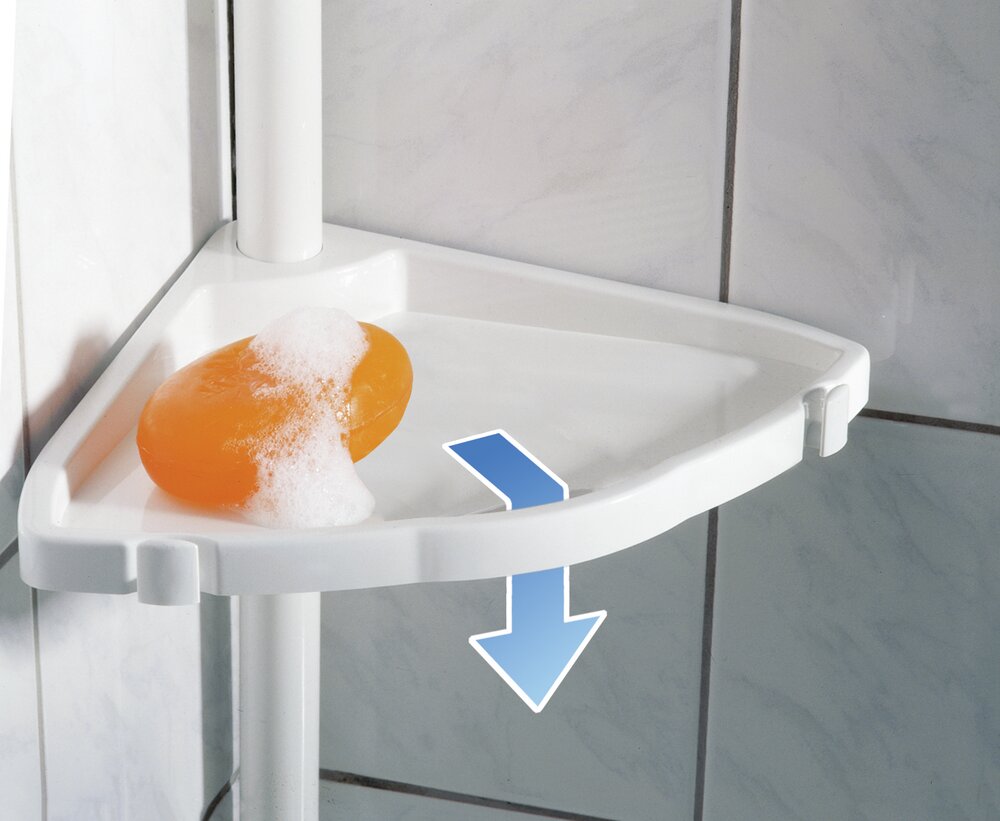 WENKO Étagère de douche télescopique, 4 paniers de rangement,  Easy blanc, aluminium  4 tablettes