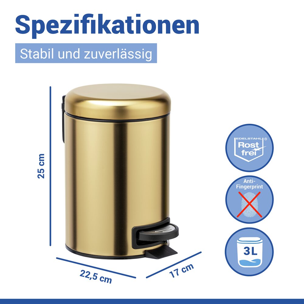 Leman cosmetica pedaalemmer, goud mat, 3 liter