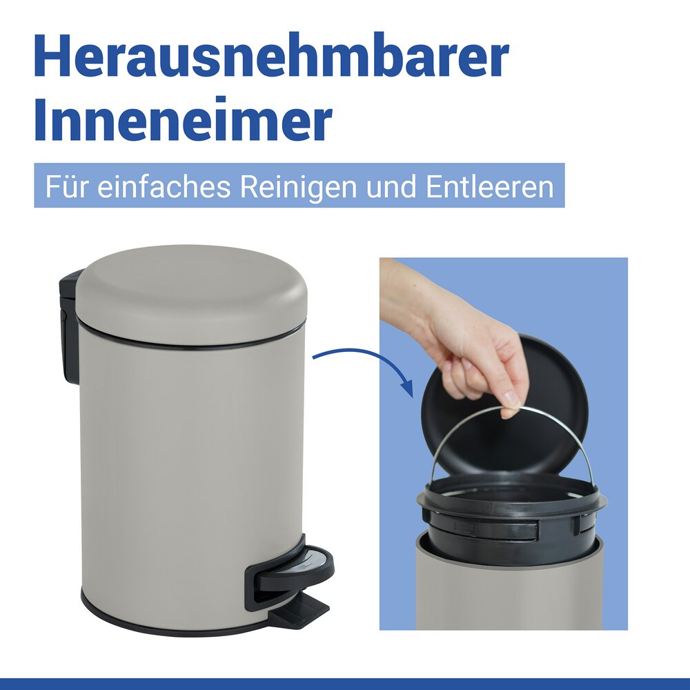 Kosmetik Treteimer Mod. Leman Taupe Matt 3L  mit herausnehmbarem Einsatz