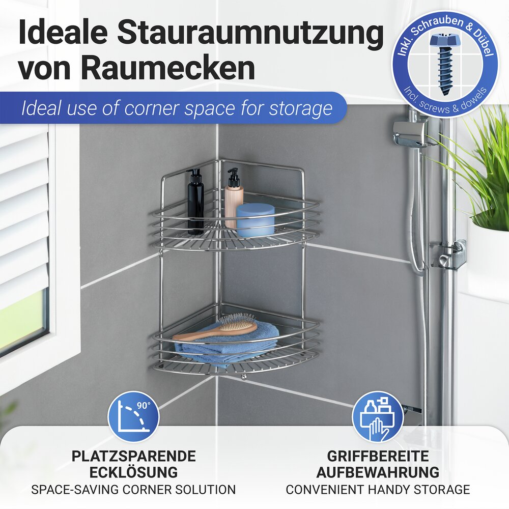 Etagère d'angle murale Milano à 2 niveaux  2 étagères, chrome