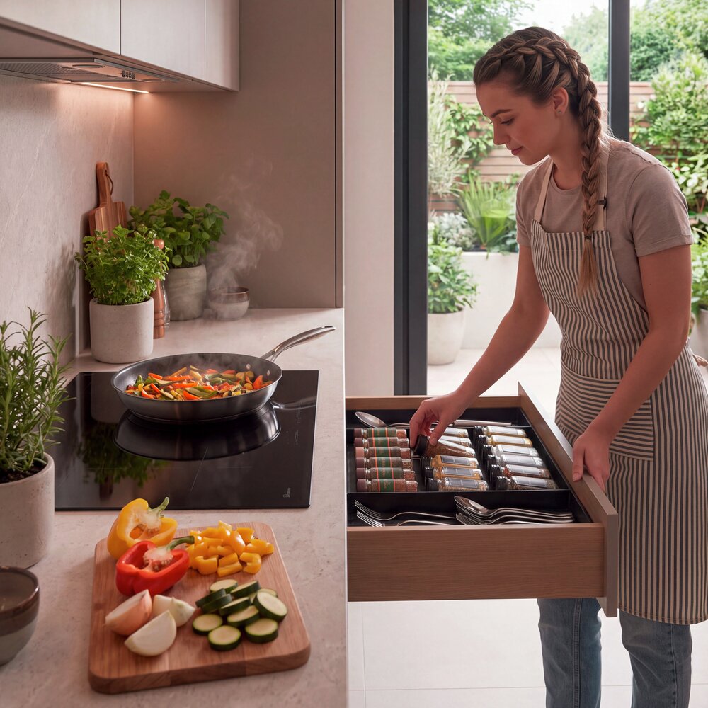 Étagère à épices pour tiroirs Mod. Deluxe, noir  range-épices coulissant