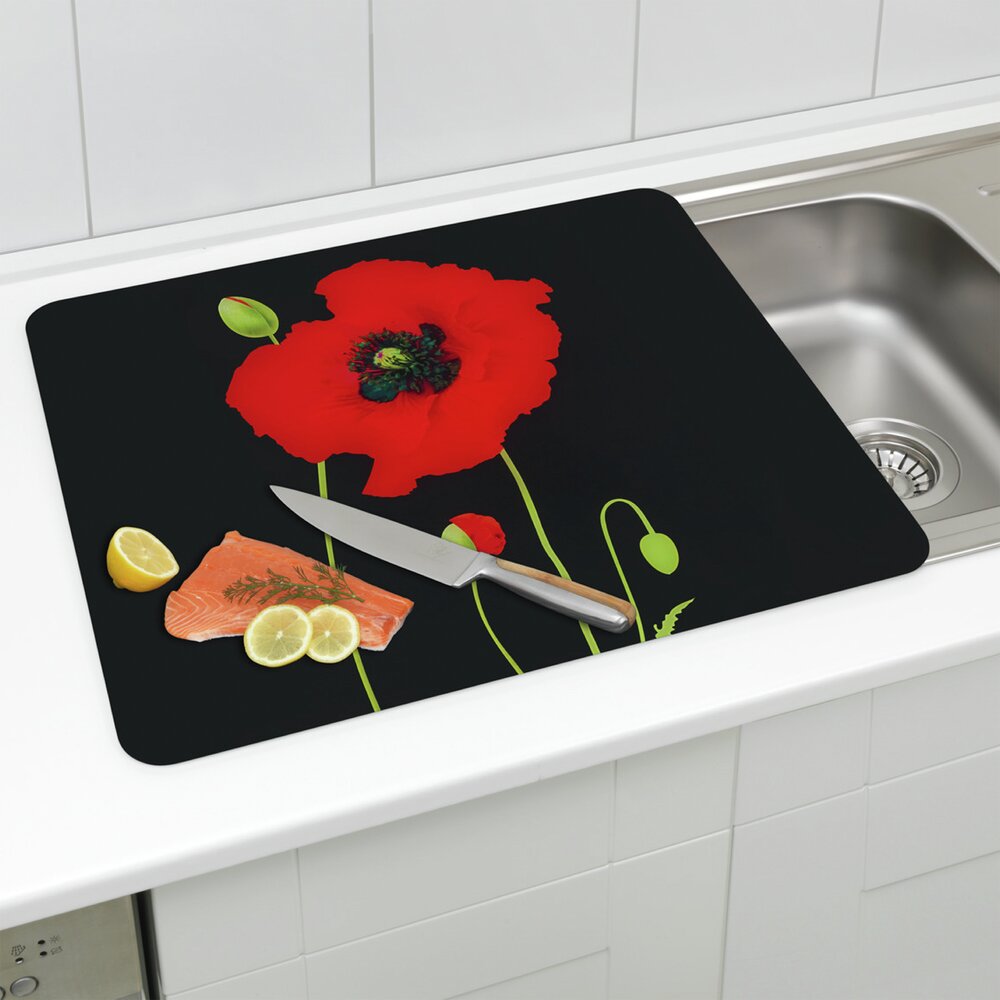Multi-Platte Mod. Mohn  Spritzschutz, Herdblende, Schneidbrett