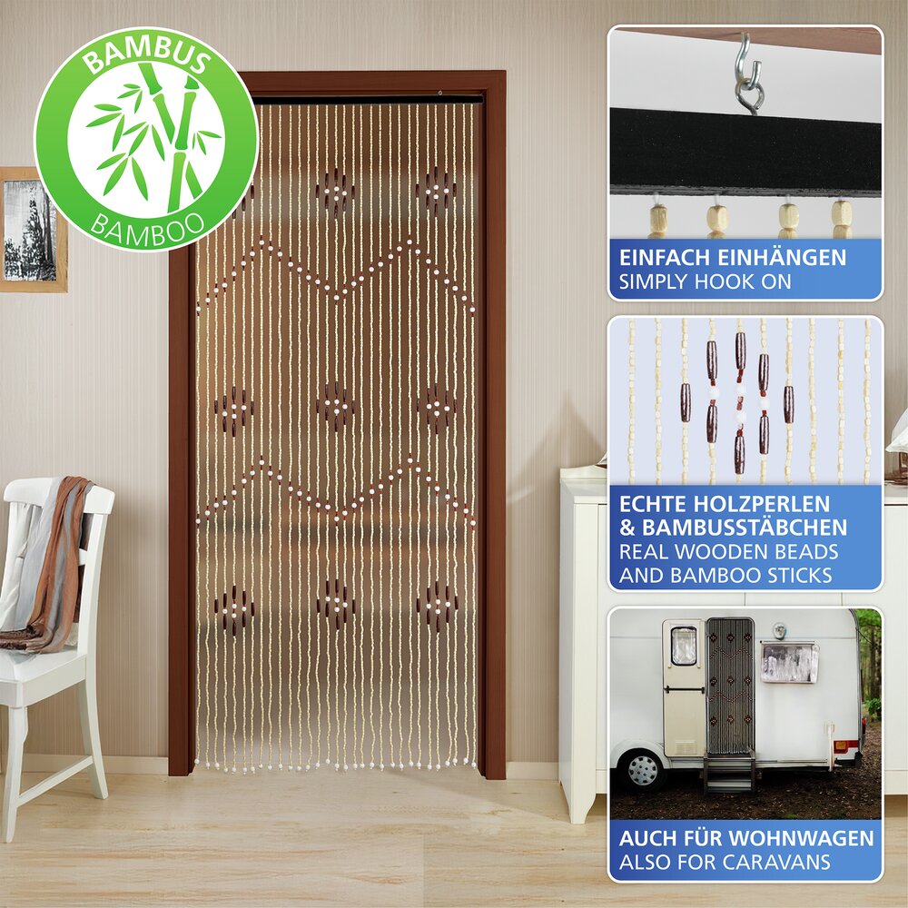 Rideau Perles de bois, multicolore, bois/bambou, 90x200 cm  avec 31 brins de perles