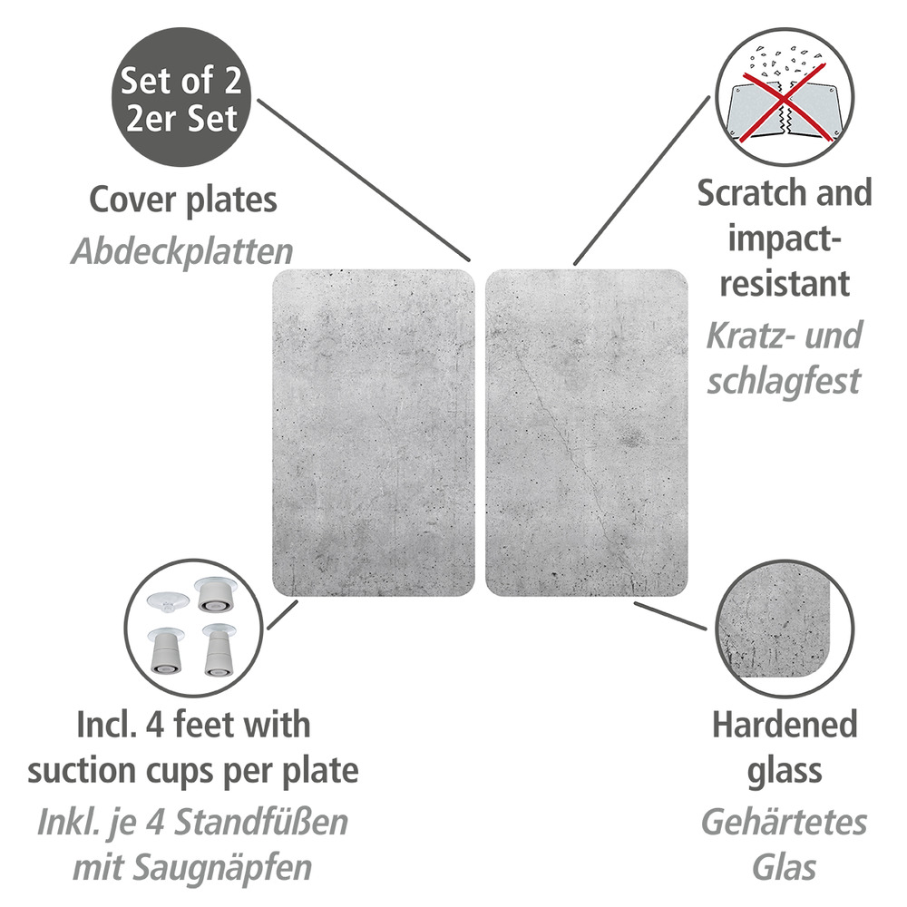 Herdabdeckplatten Universal Mod. Beton 2er Set  für alle Herdarten