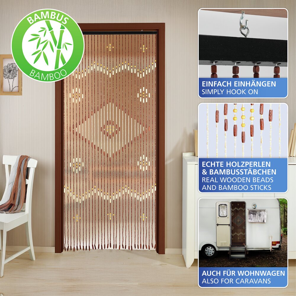 Bambusvorhang Rhombus, mehrfarbig, holz, 90x200 cm  31 Stränge, Ahornholzperlen