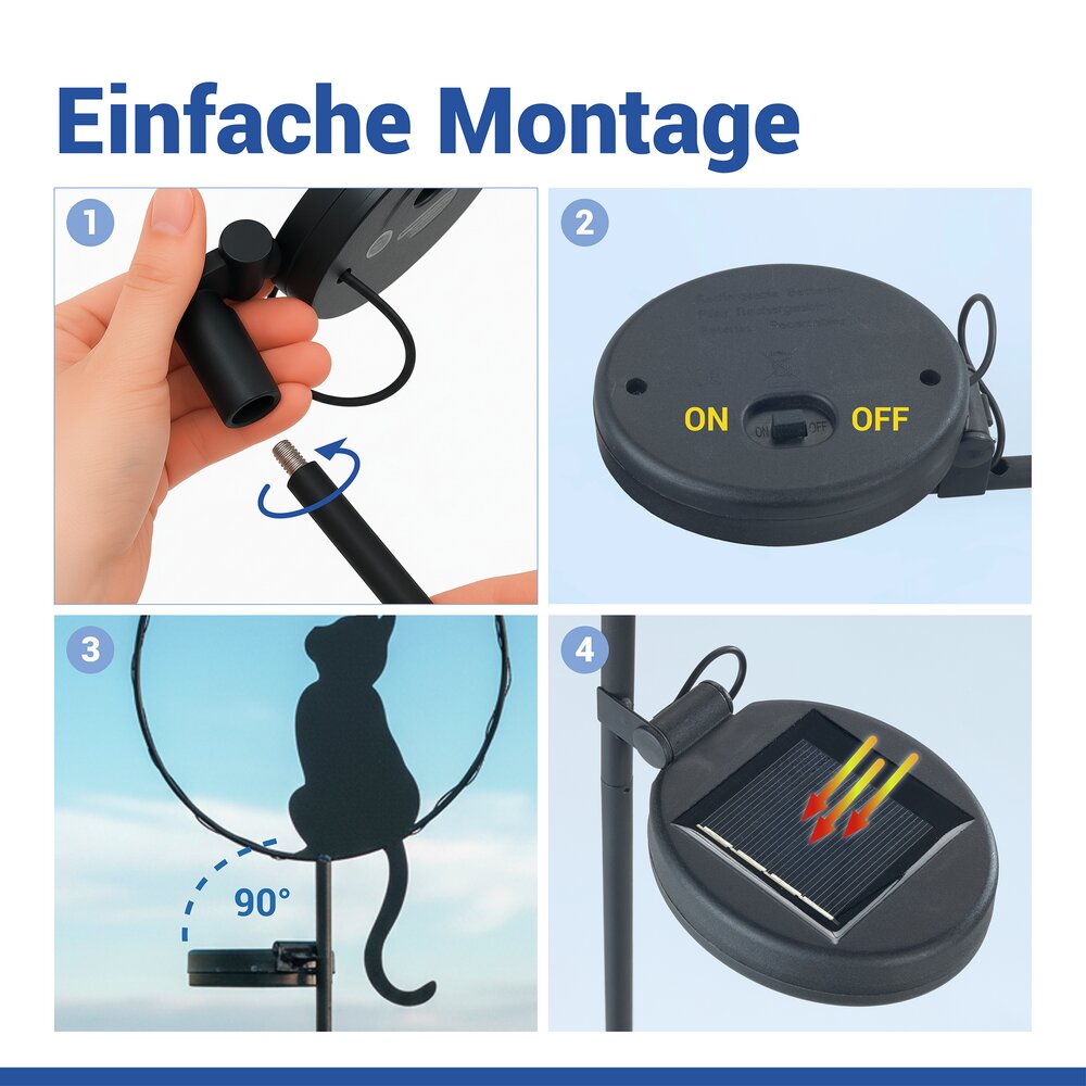LED Gartenstecker Katze Solar  solarbetriebene Gartenbeleuchtung