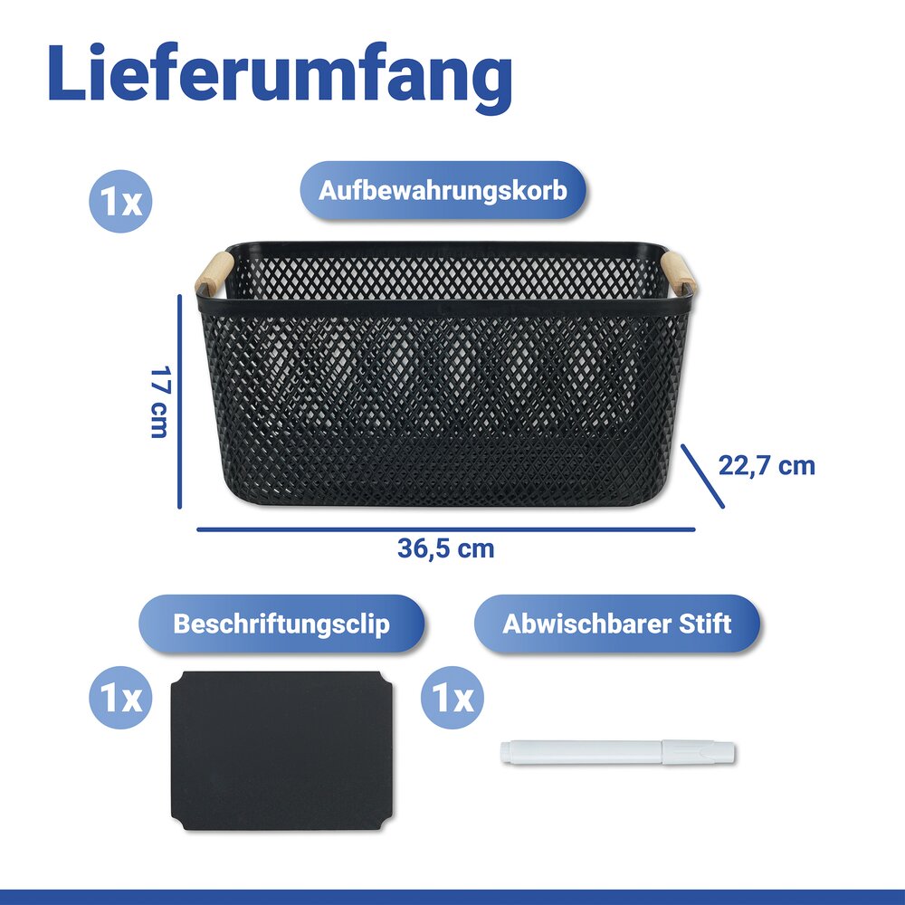 Panier de rangement L  avec clip d'étiquetage et stylo