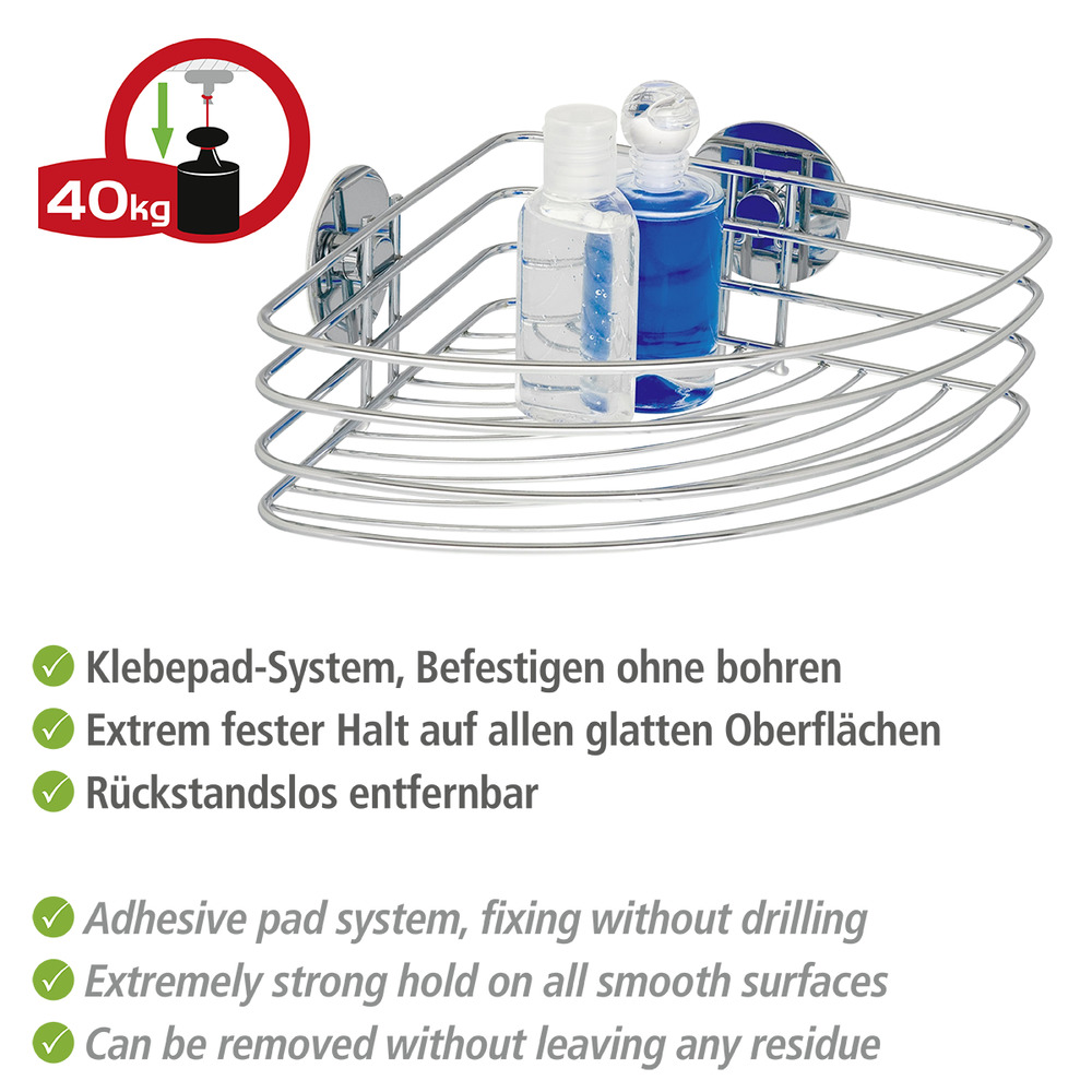 Turbo-Loc® Eckablage, Befestigen ohne bohren  aus hochglanzpoliertem, verchromtem Stahl