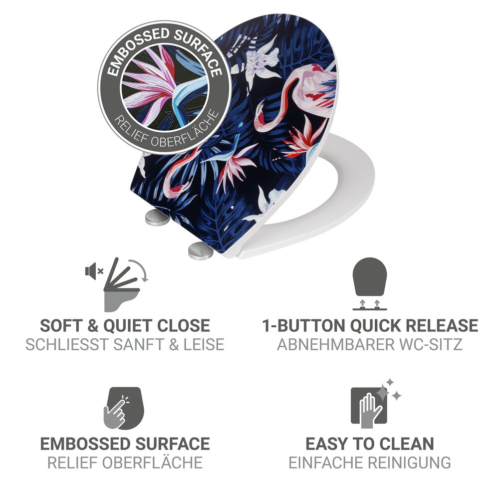 Siège WC Mod. Silvi, multicolore, plastique thermodurci, abaissement auto  fixation inox, surface en relief