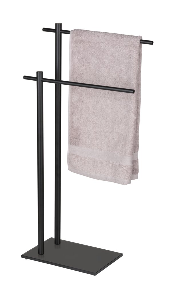 Handtuchständer Mod. Resera, schwarz, Stahl, 42x82x20 cm  mit Sicherheitsglas-Bodenplatte