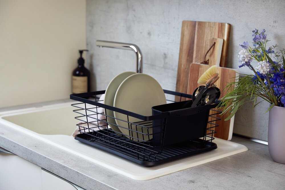 Geschirrabtropfer Mod. Drip Schwarz  mit herausnehmbarem Besteckkorb