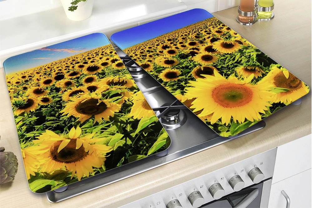 Glasabdeckplatte Universal Sonnenblumenfeld, 2er Set  für alle Herdarten