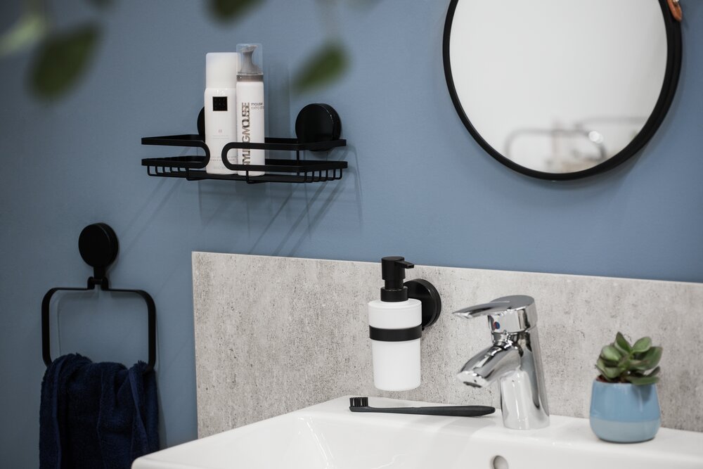 Static-Loc® Plus Seifenspender Pavia Schwarz  Flüssigseifen-Spender, Spülmittel-Spender, Befestigen ohne bohren