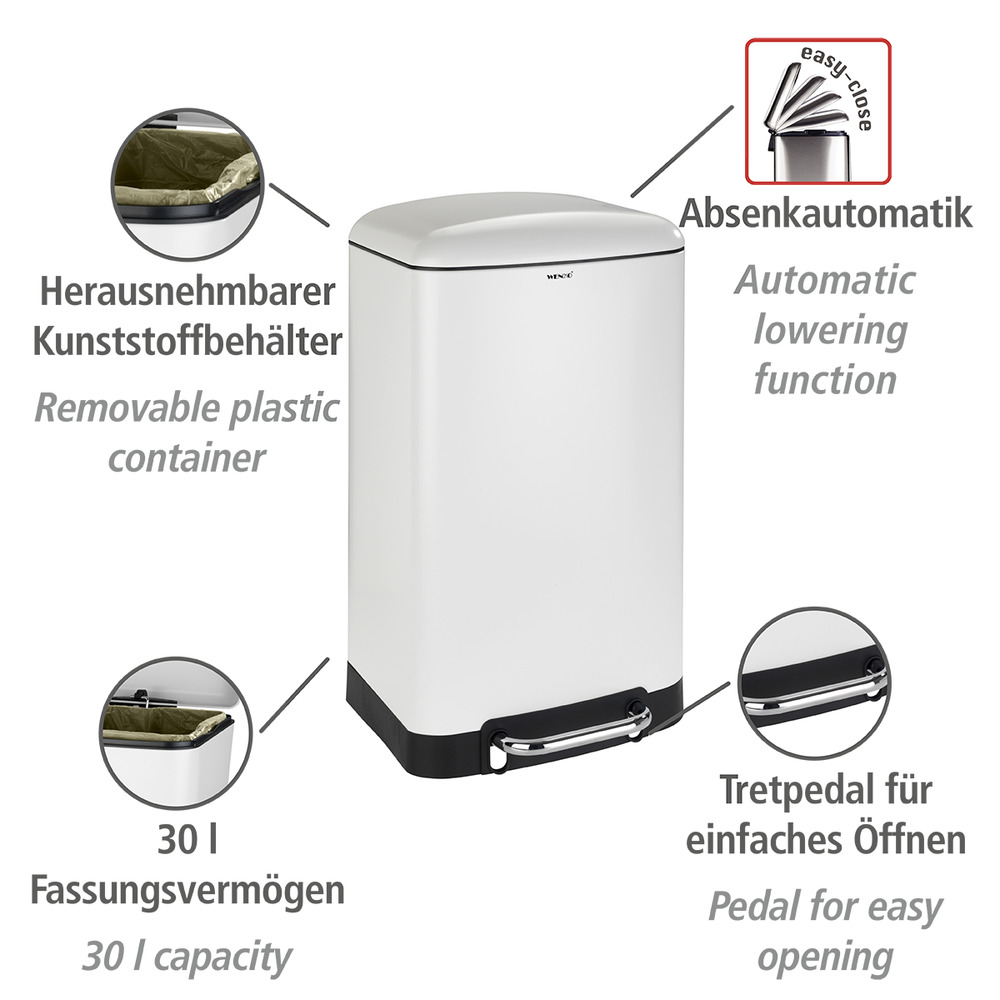 Treteimer Mod. Studio Easy-Close Weiß  lackierter Stahl, Absenkautomatik, 30 Liter