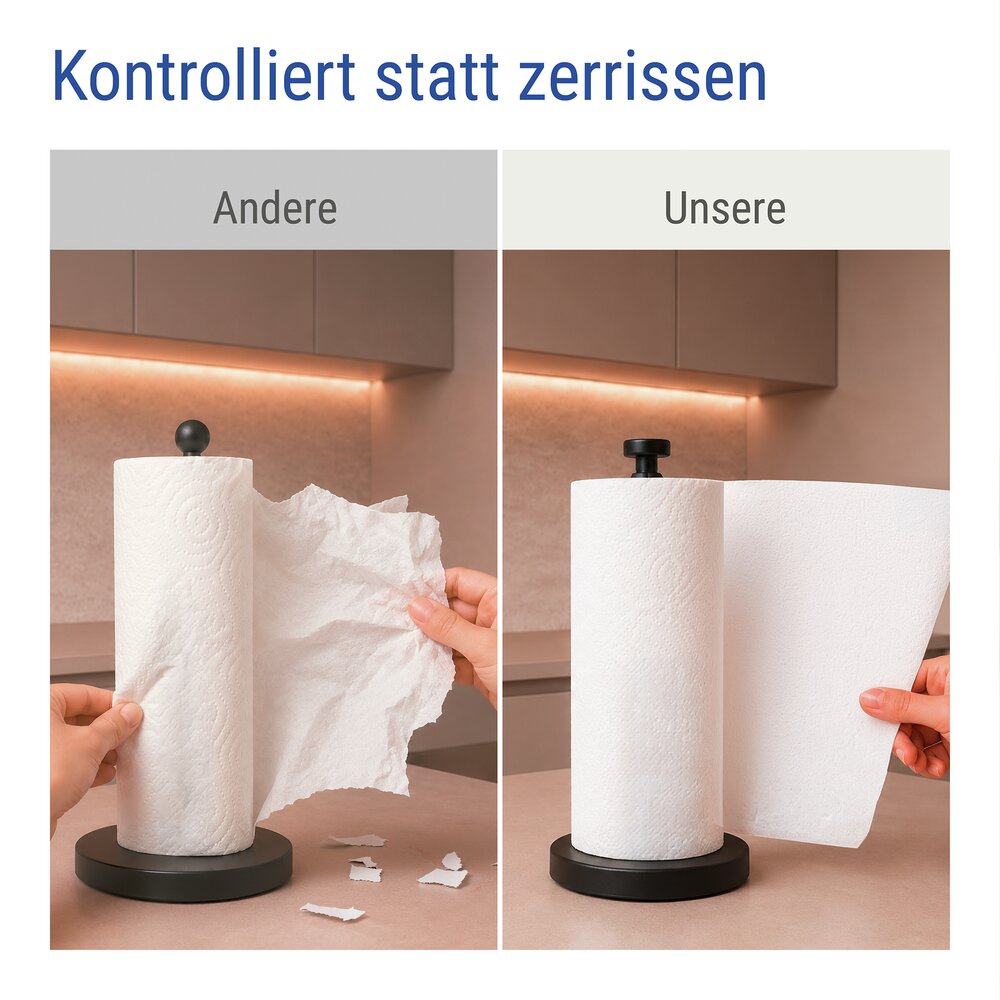Küchenrollenhalter stehend, Schwarz  mit praktischem Abroll-STOP