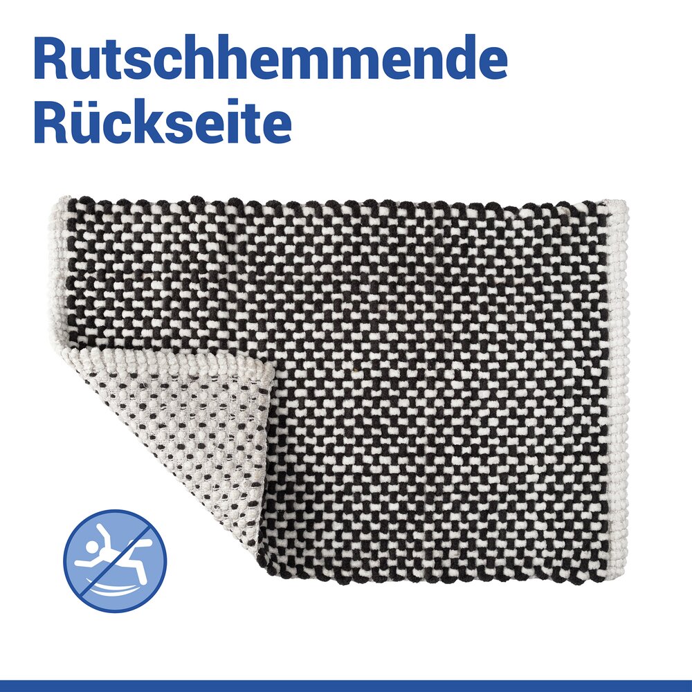 Badteppich Mod. Covelo Weiß-Anthrazit, 50 x 80 cm  rutschfest und waschbar bis 30 °C