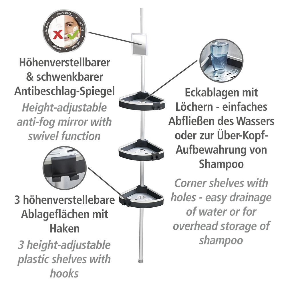 Teleskop Duschecke Mod. Wave  mit 3 Ablagen und Spiegel