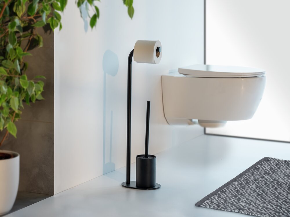 Stand WC-Garnitur Mod. Levante, schwarz, Stahl, 23x63x17 cm  2 in 1 Funktion